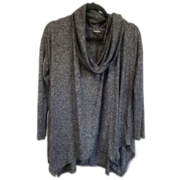EXPRESS SIZE M/L HEATHER CHARCOAL GREY OVERSIZED COWL NECK LONG SLEEVE TOP - Picture 1 of 7